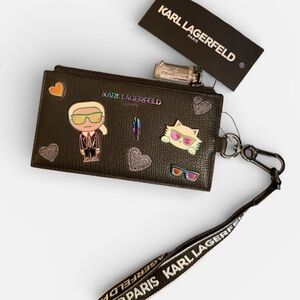 Karl Lagerfeld Paris Zip Card Holder Wallet NWT – Black w/ Karl Graphic